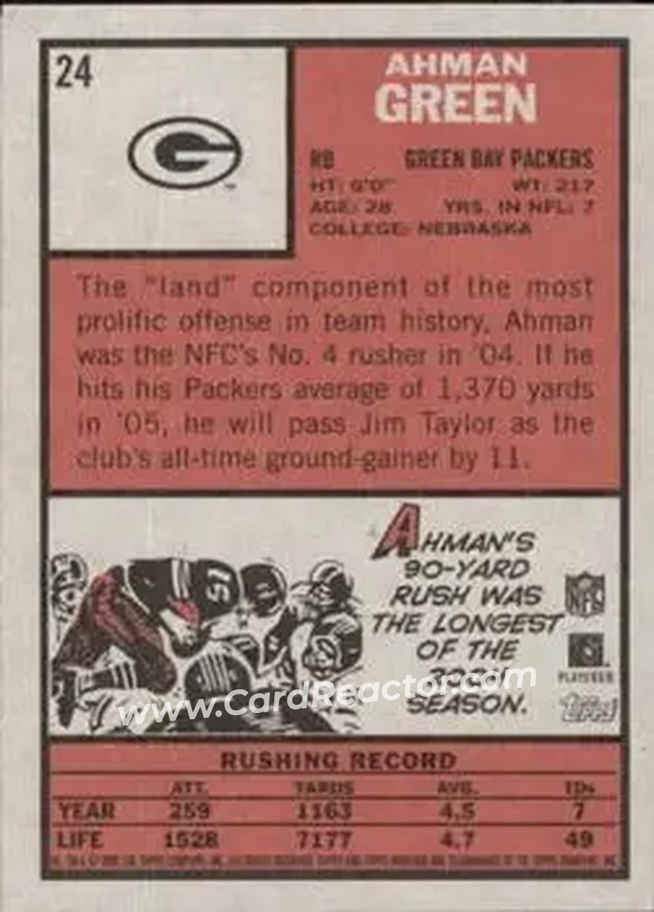 2005 Topps Heritage #24 - Ahman Green - Green Bay Packers - Back