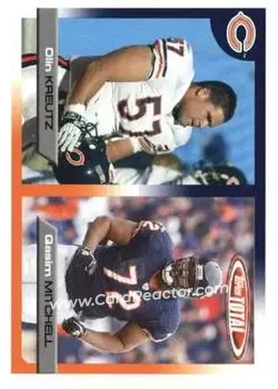 2005 Topps Total #2 - Olin Kreutz - Qasim Mitchell RC - Chicago Bears - Chicago Bears - Front 2005 Topps Total #2 - Olin Kreutz - Qasim Mitchell RC - Chicago Bears - Chicago Bears - Front