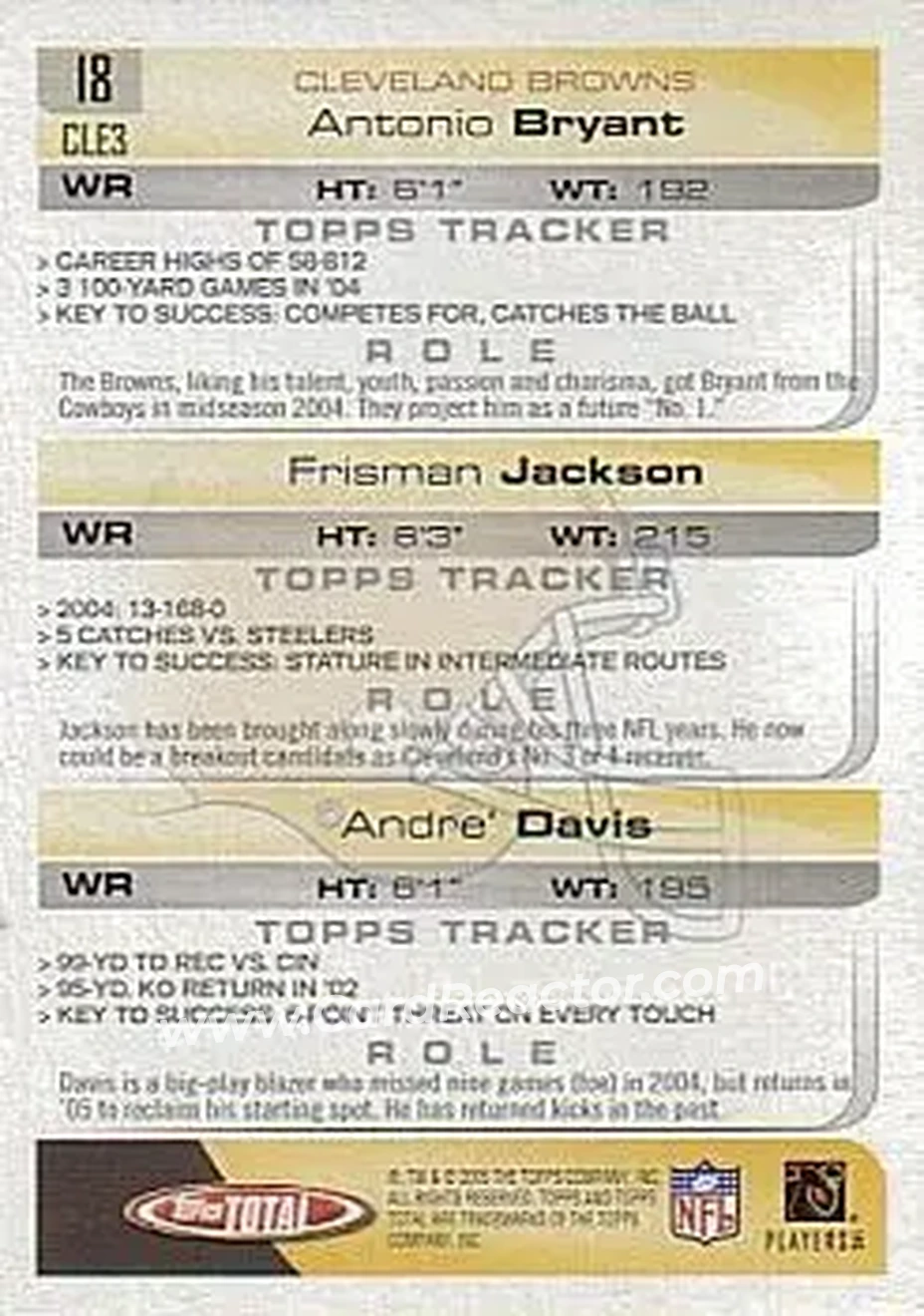 2005 Topps Total #18 - Antonio Bryant - Frisman Jackson - Andre Davis - Cleveland Browns - Cleveland Browns - Back