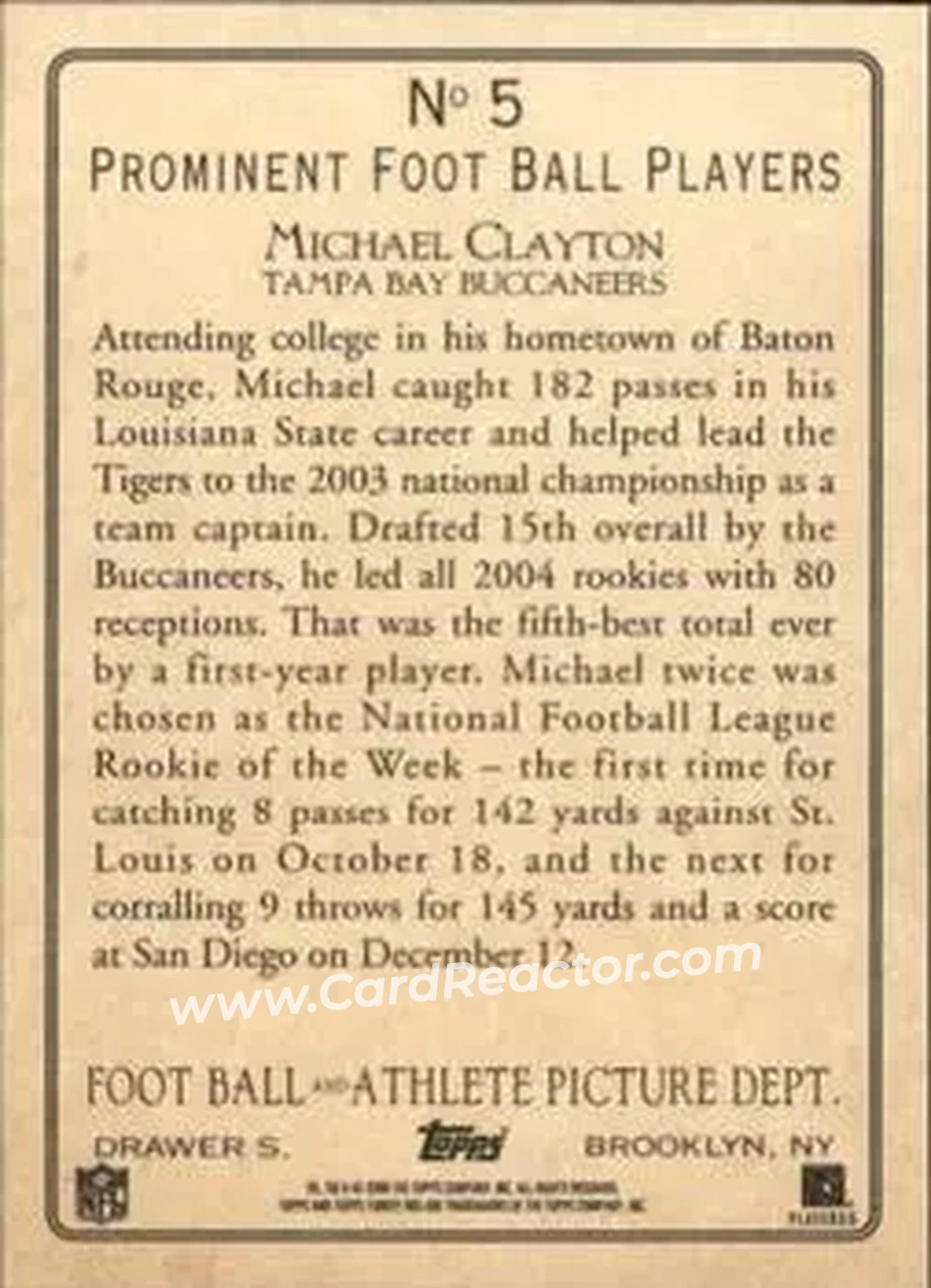 2005 Topps Turkey Red #5 - Michael Clayton - Tampa Bay Buccaneers - Back