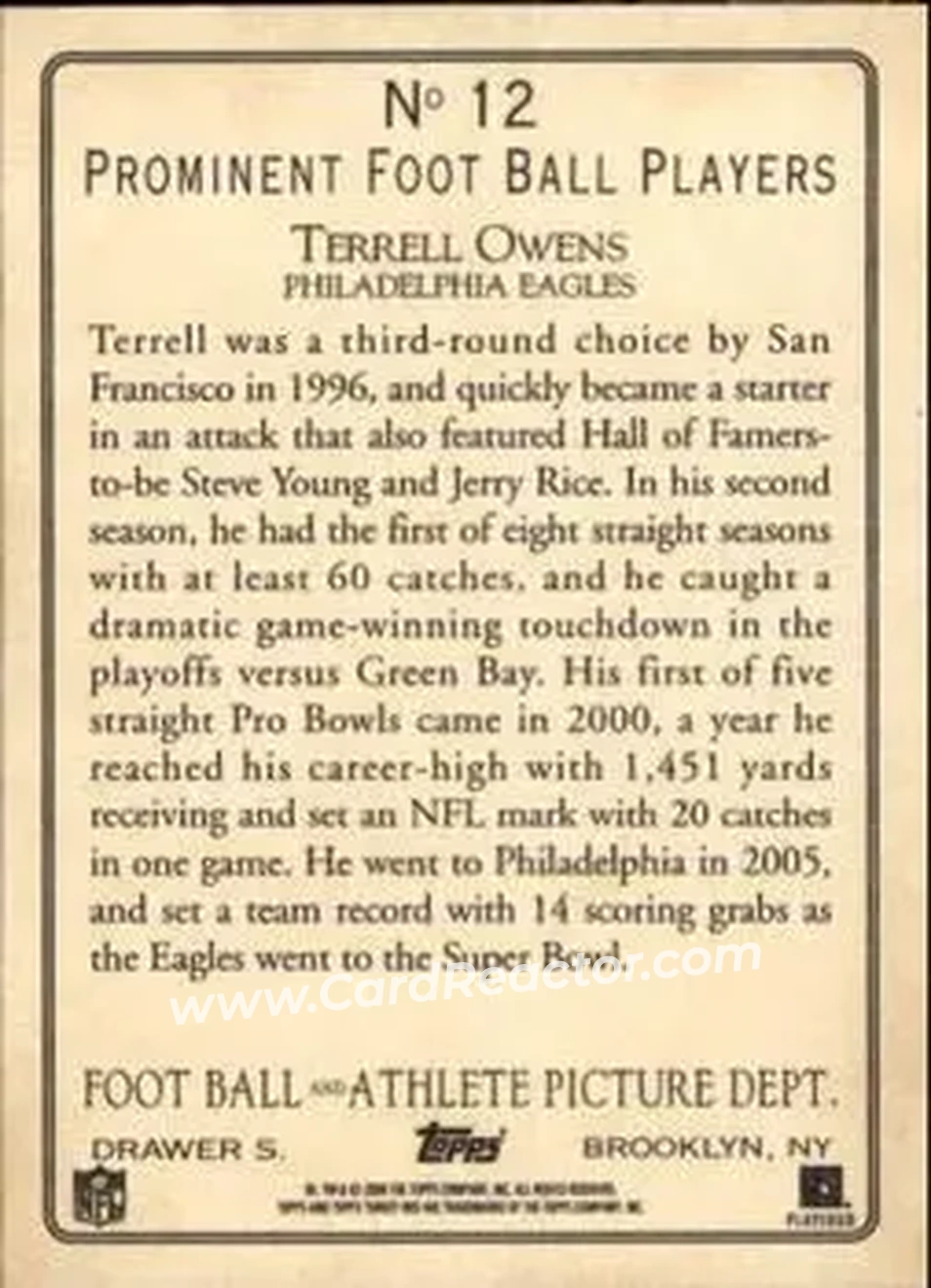 2005 Topps Turkey Red #12 - Terrell Owens - Philadelphia Eagles - Back