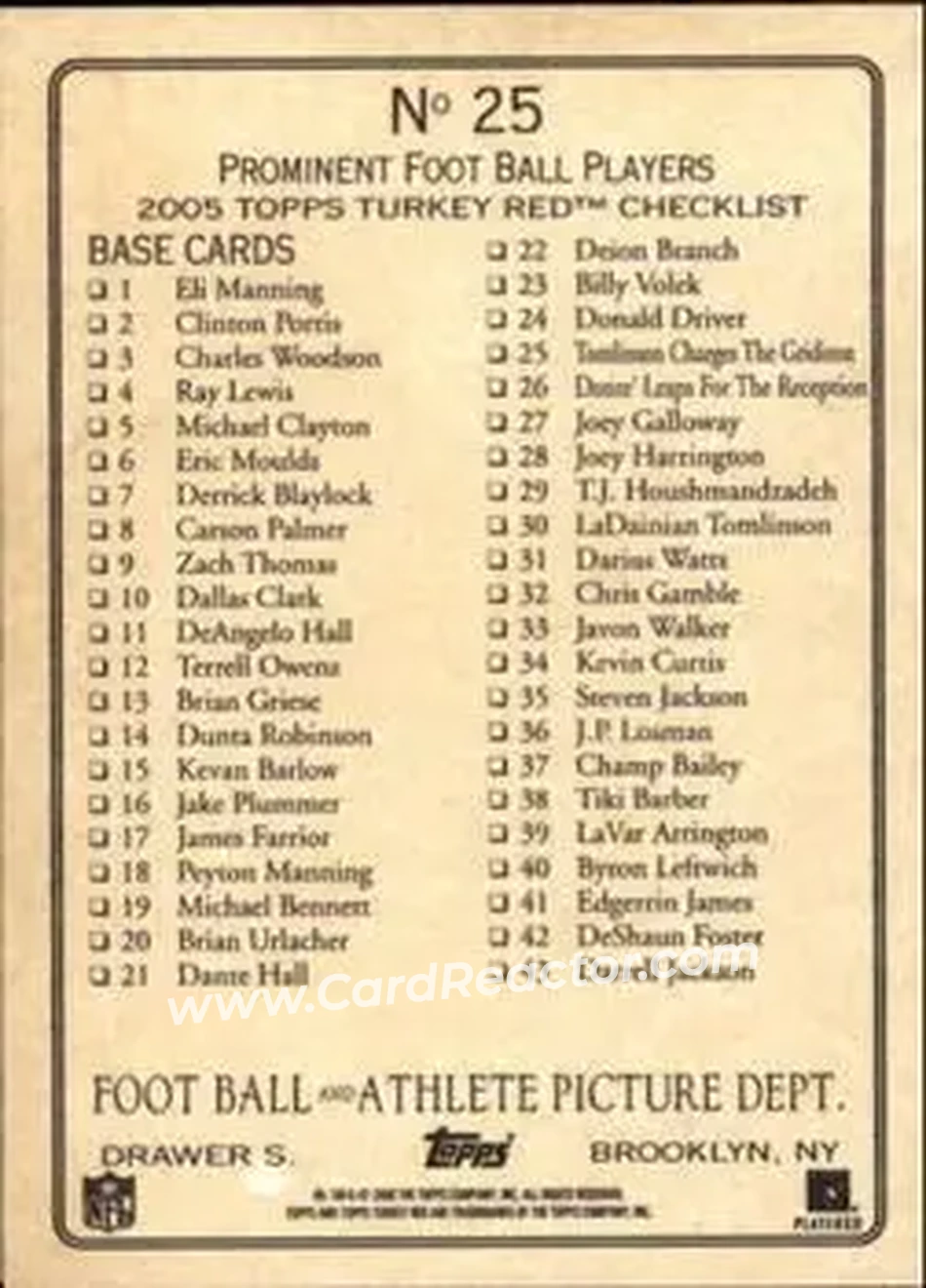 2005 Topps Turkey Red #25 - LaDainian Tomlinson - San Diego Chargers - Back