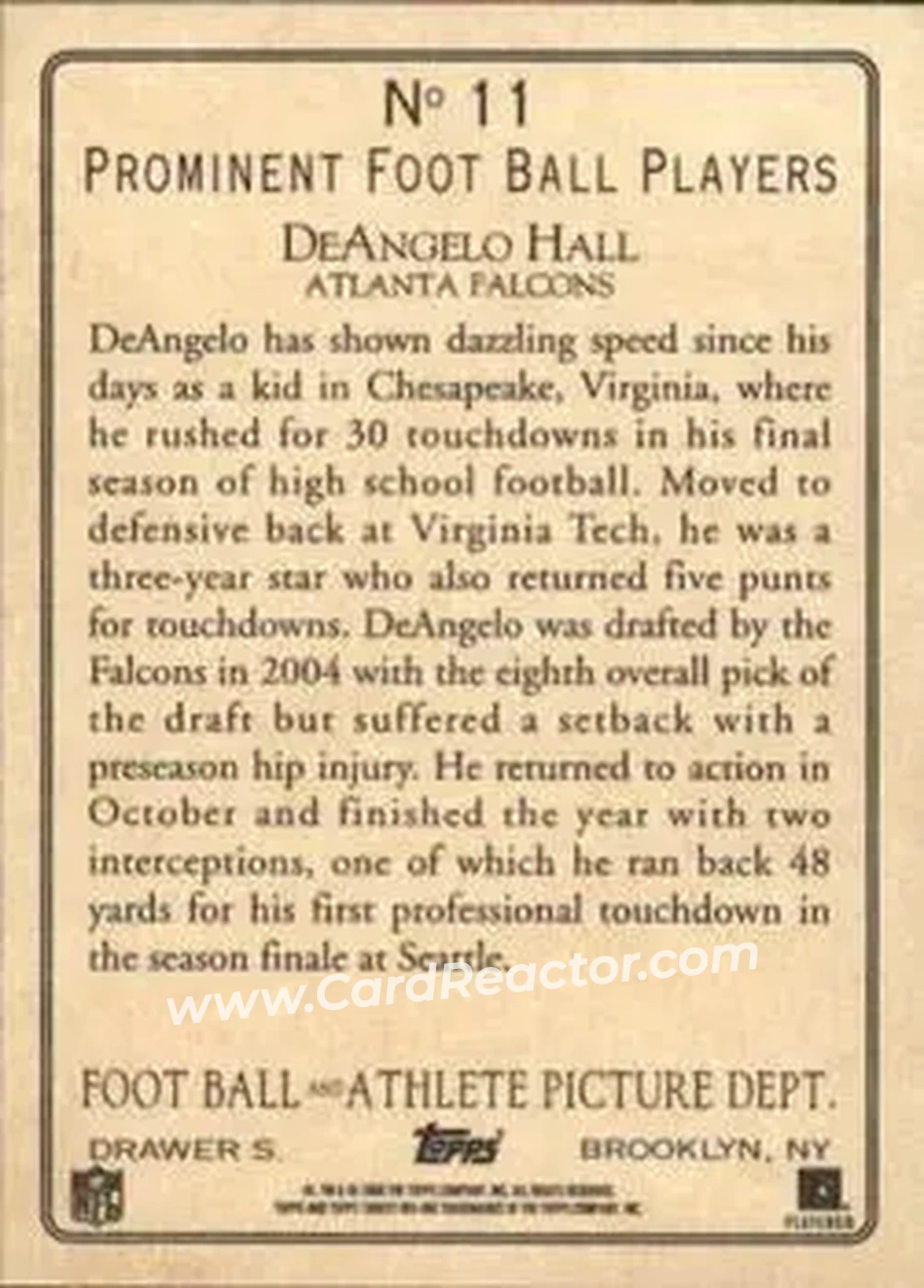 2005 Topps Turkey Red #11 - DeAngelo Hall - Atlanta Falcons - Back 2005 Topps Turkey Red #11 - DeAngelo Hall - Atlanta Falcons - Back
