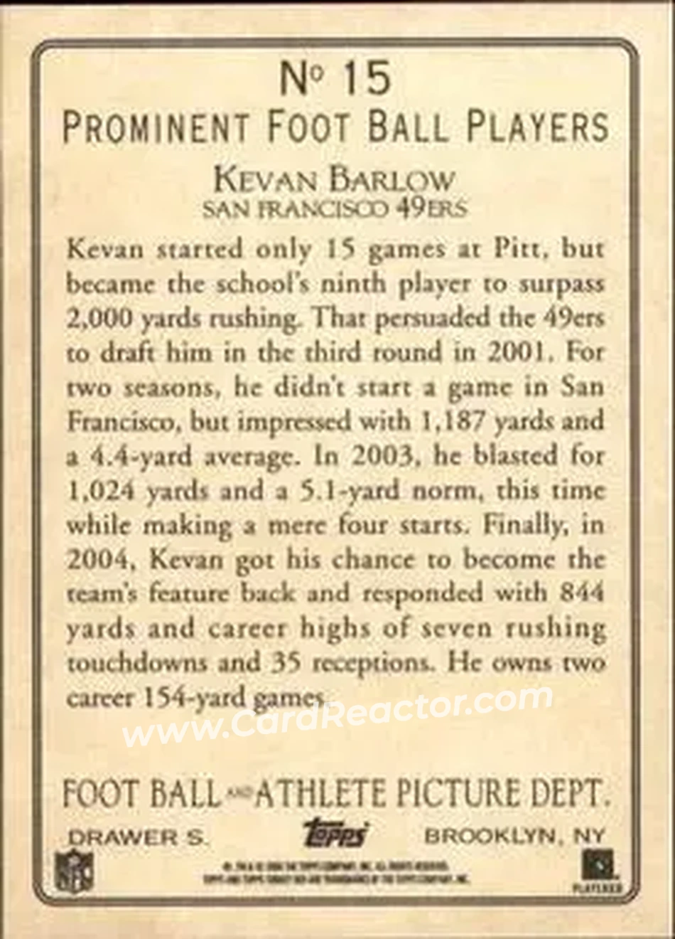 2005 Topps Turkey Red #15 - Kevan Barlow - San Francisco 49ers - Back