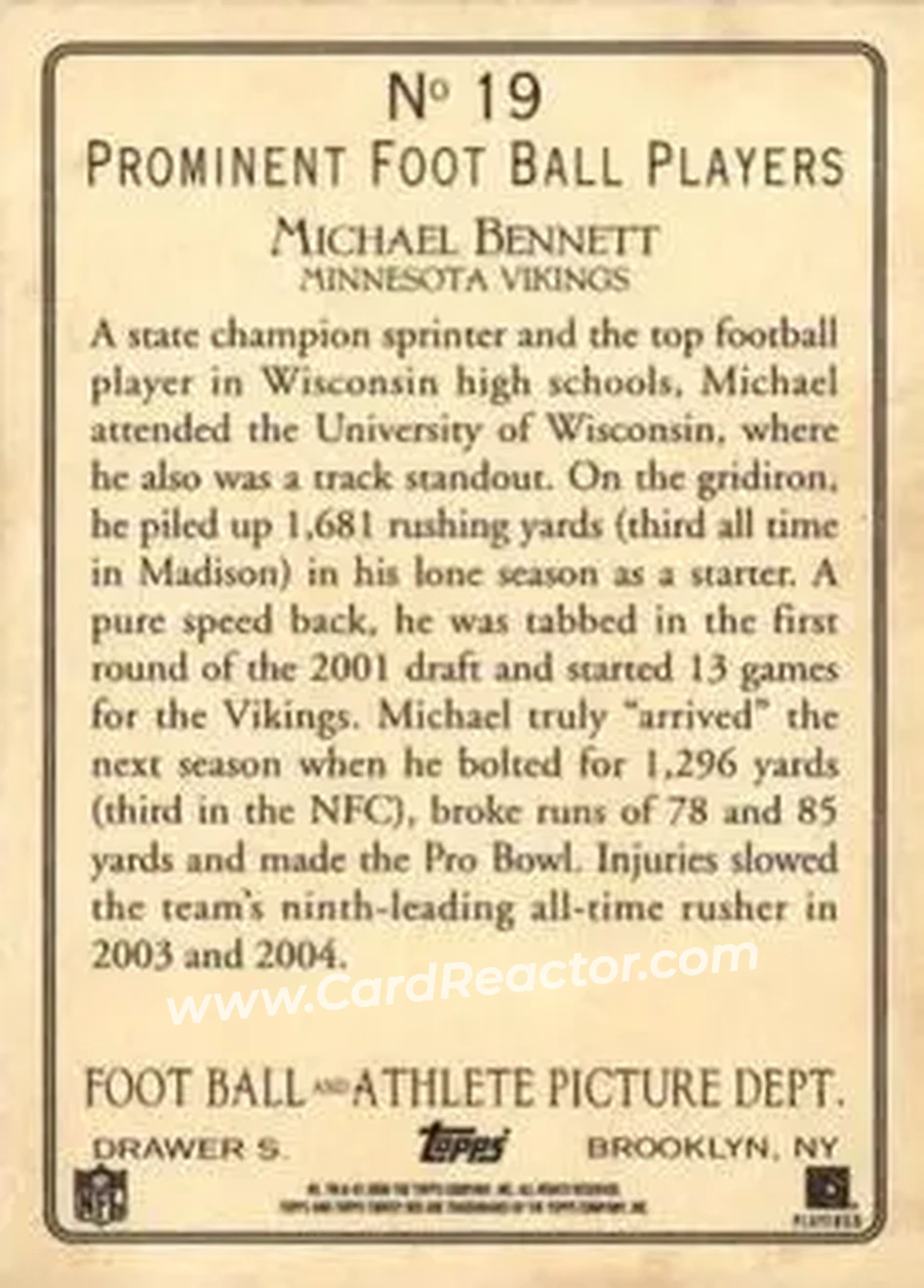 2005 Topps Turkey Red #19 - Michael Bennett - Minnesota Vikings - Back 2005 Topps Turkey Red #19 - Michael Bennett - Minnesota Vikings - Back