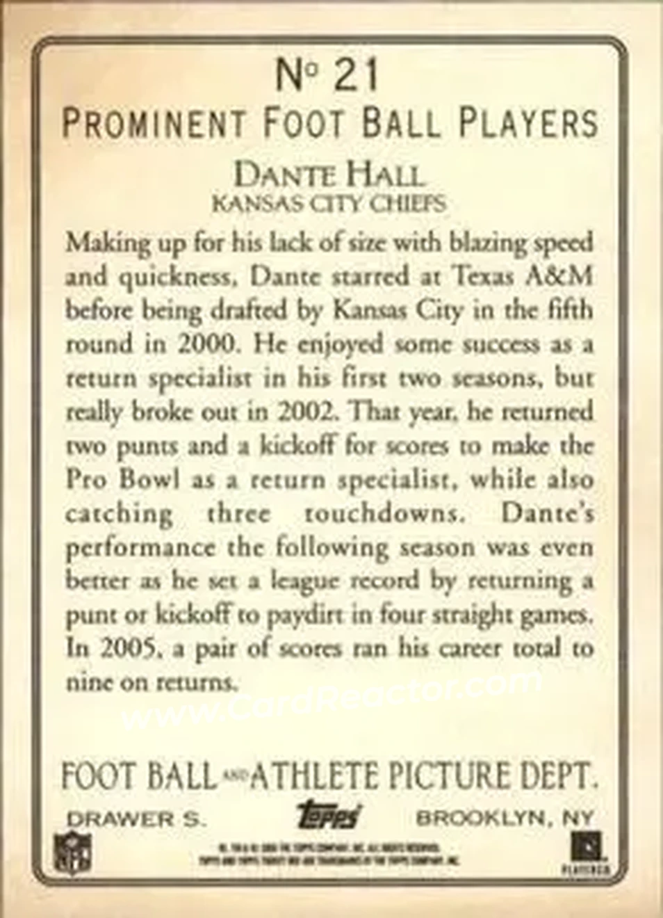 2005 Topps Turkey Red #21 - Dante Hall - Kansas City Chiefs - Back