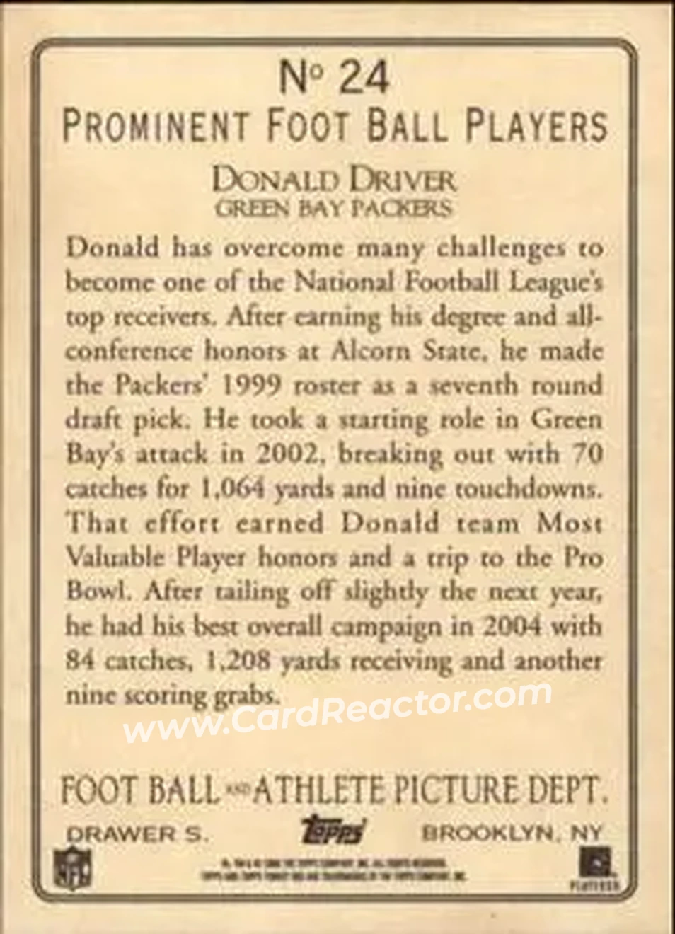 2005 Topps Turkey Red #24 - Donald Driver - Green Bay Packers - Back 2005 Topps Turkey Red #24 - Donald Driver - Green Bay Packers - Back