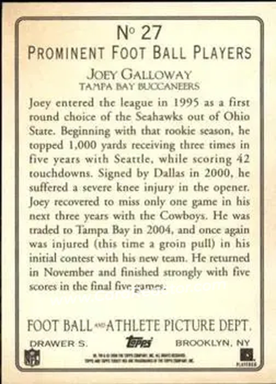 2005 Topps Turkey Red #27 - Joey Galloway - Tampa Bay Buccaneers - Back 2005 Topps Turkey Red #27 - Joey Galloway - Tampa Bay Buccaneers - Back