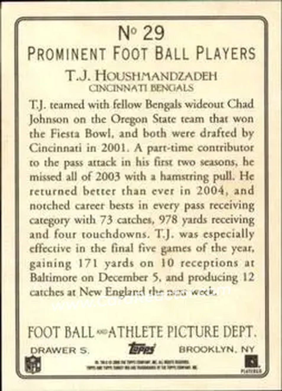 2005 Topps Turkey Red #29 - T.J. Houshmandzadeh - Cincinnati Bengals - Back
