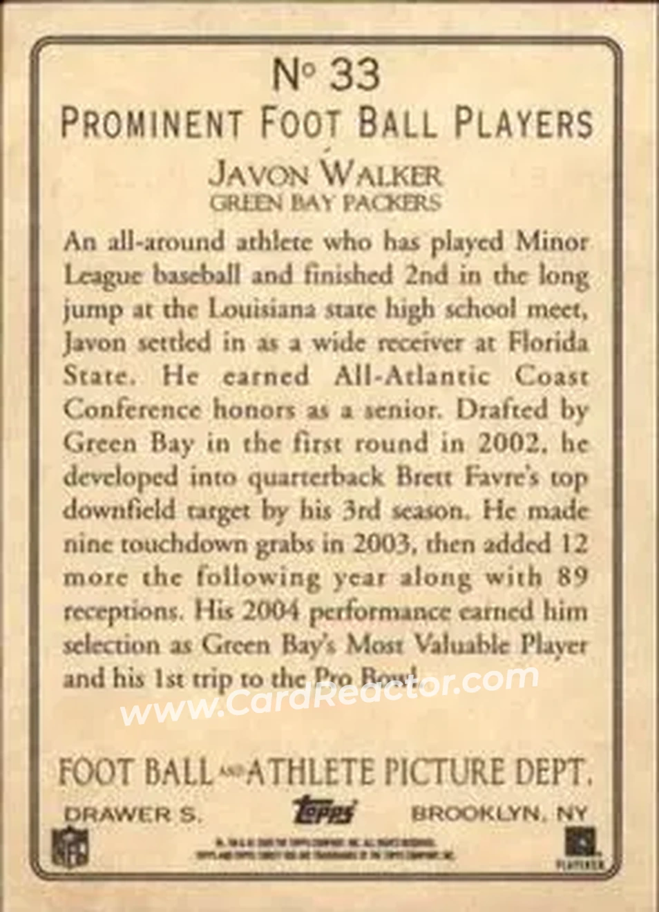 2005 Topps Turkey Red #33 - Javon Walker - Green Bay Packers - Back