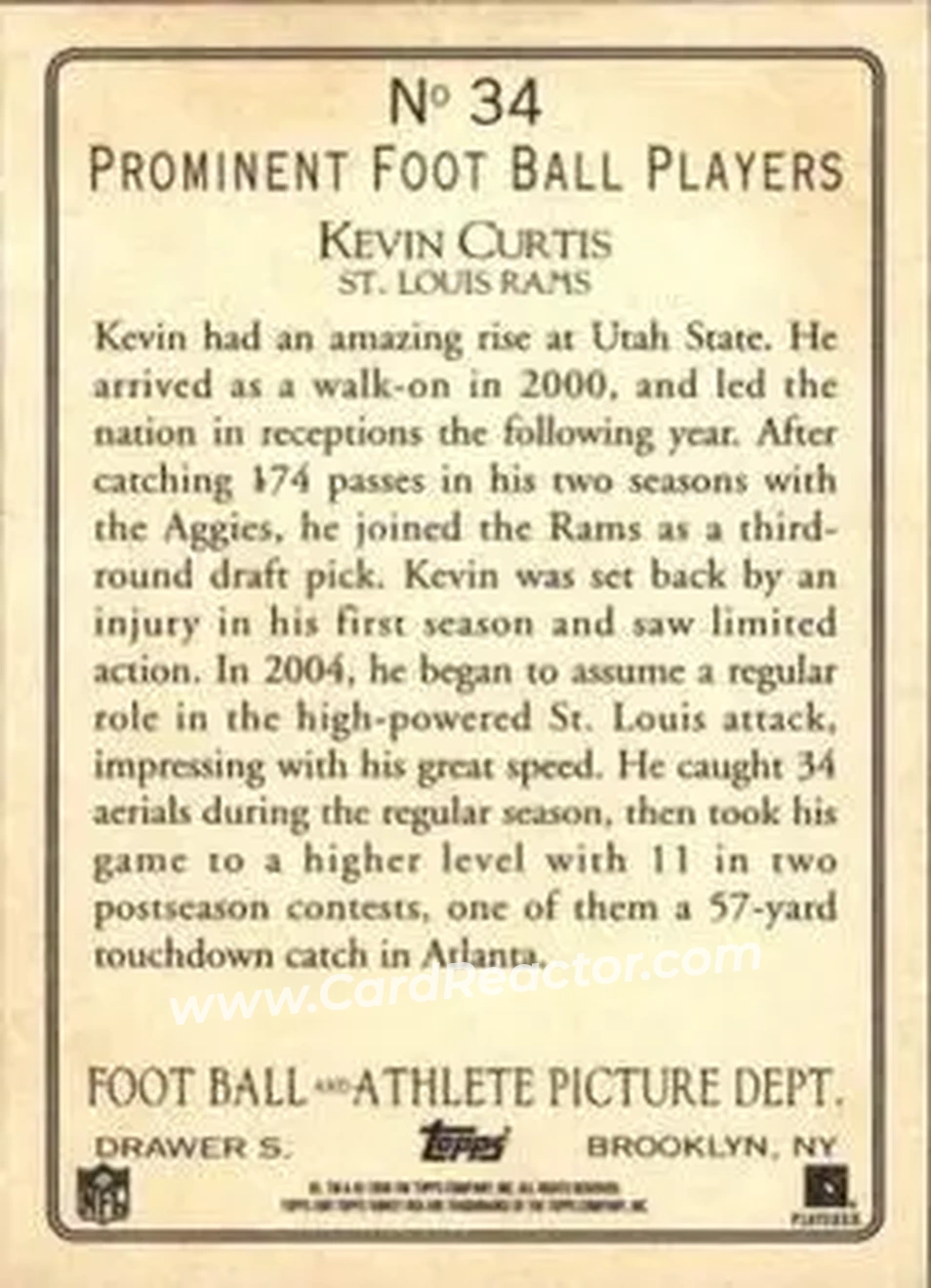 2005 Topps Turkey Red #34 - Kevin Curtis - St. Louis Rams - Back