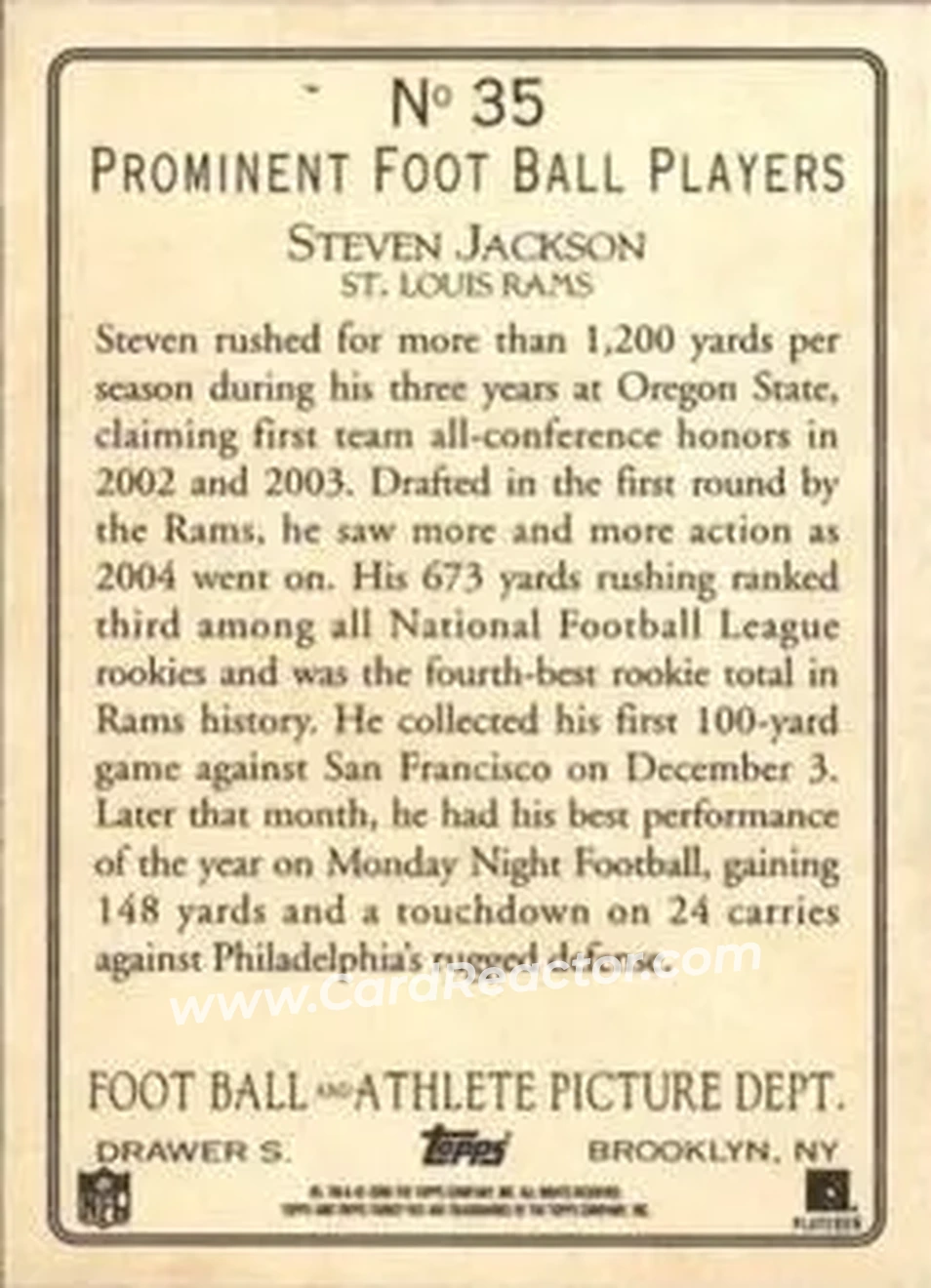 2005 Topps Turkey Red #35 - Steven Jackson - St. Louis Rams - Back