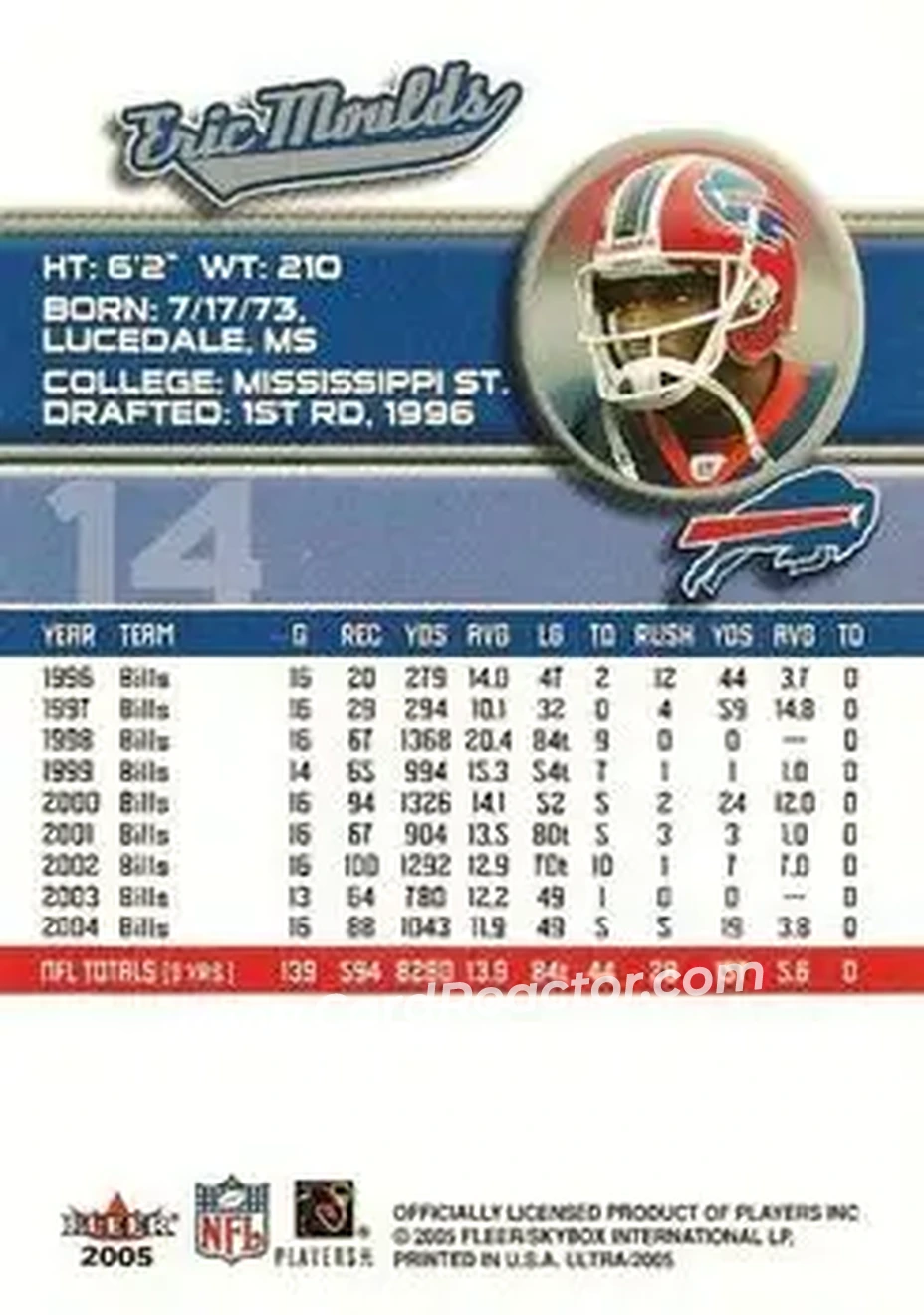 2005 Ultra #14 - Eric Moulds - Buffalo Bills - Back
