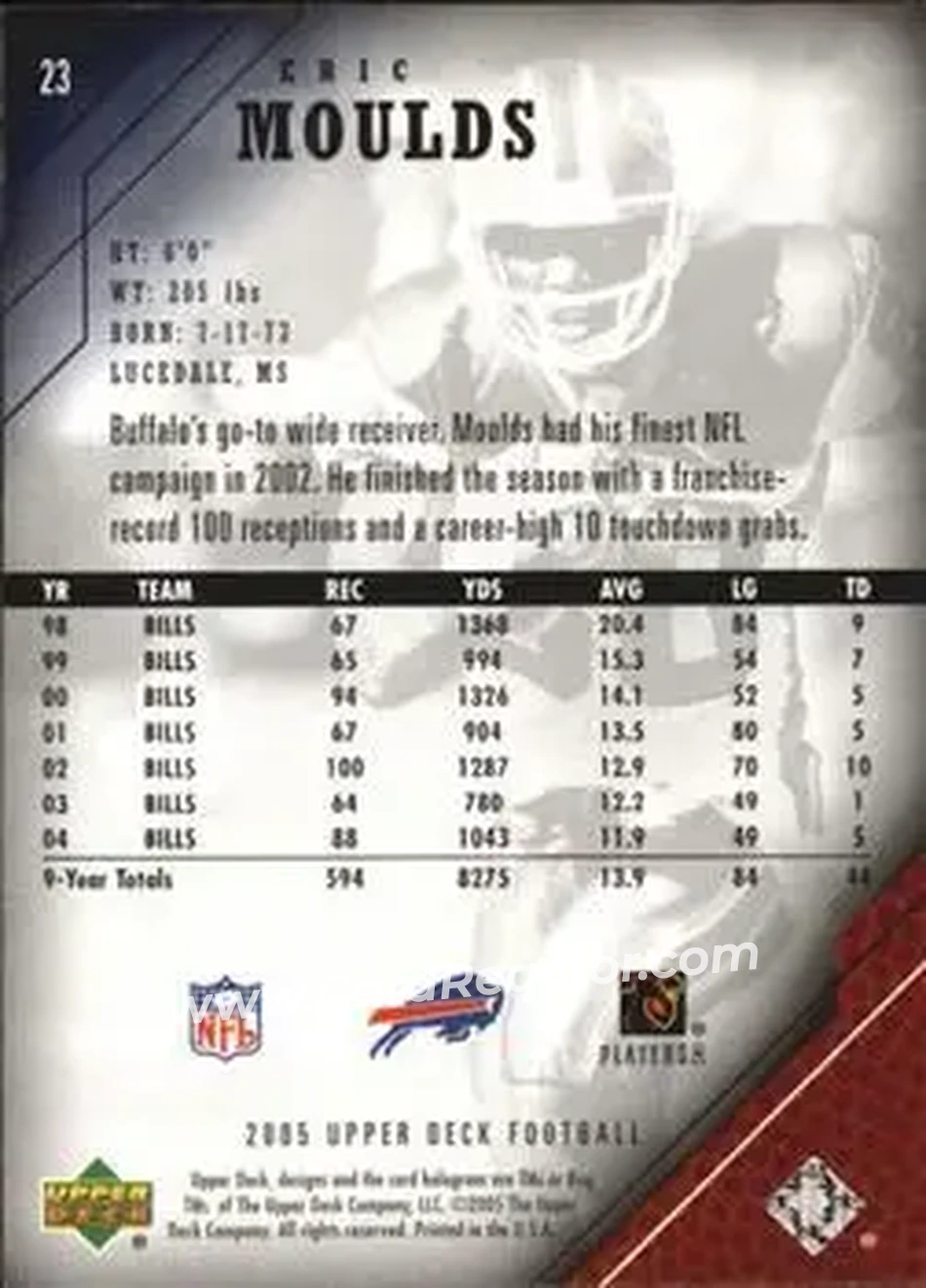 2005 Upper Deck #23 - Eric Moulds - Buffalo Bills - Back 2005 Upper Deck #23 - Eric Moulds - Buffalo Bills - Back