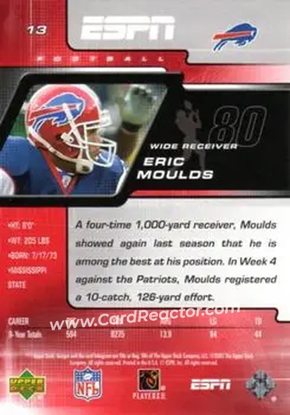 2005 Upper Deck ESPN #13 - Eric Moulds - Buffalo Bills - Back 2005 Upper Deck ESPN #13 - Eric Moulds - Buffalo Bills - Back