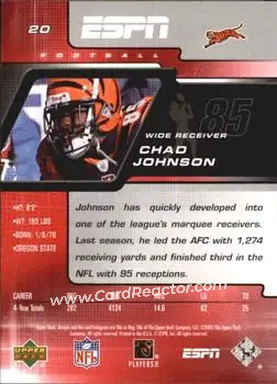 2005 Upper Deck ESPN #20 - Chad Ochocinco - Cincinnati Bengals - Back 2005 Upper Deck ESPN #20 - Chad Ochocinco - Cincinnati Bengals - Back