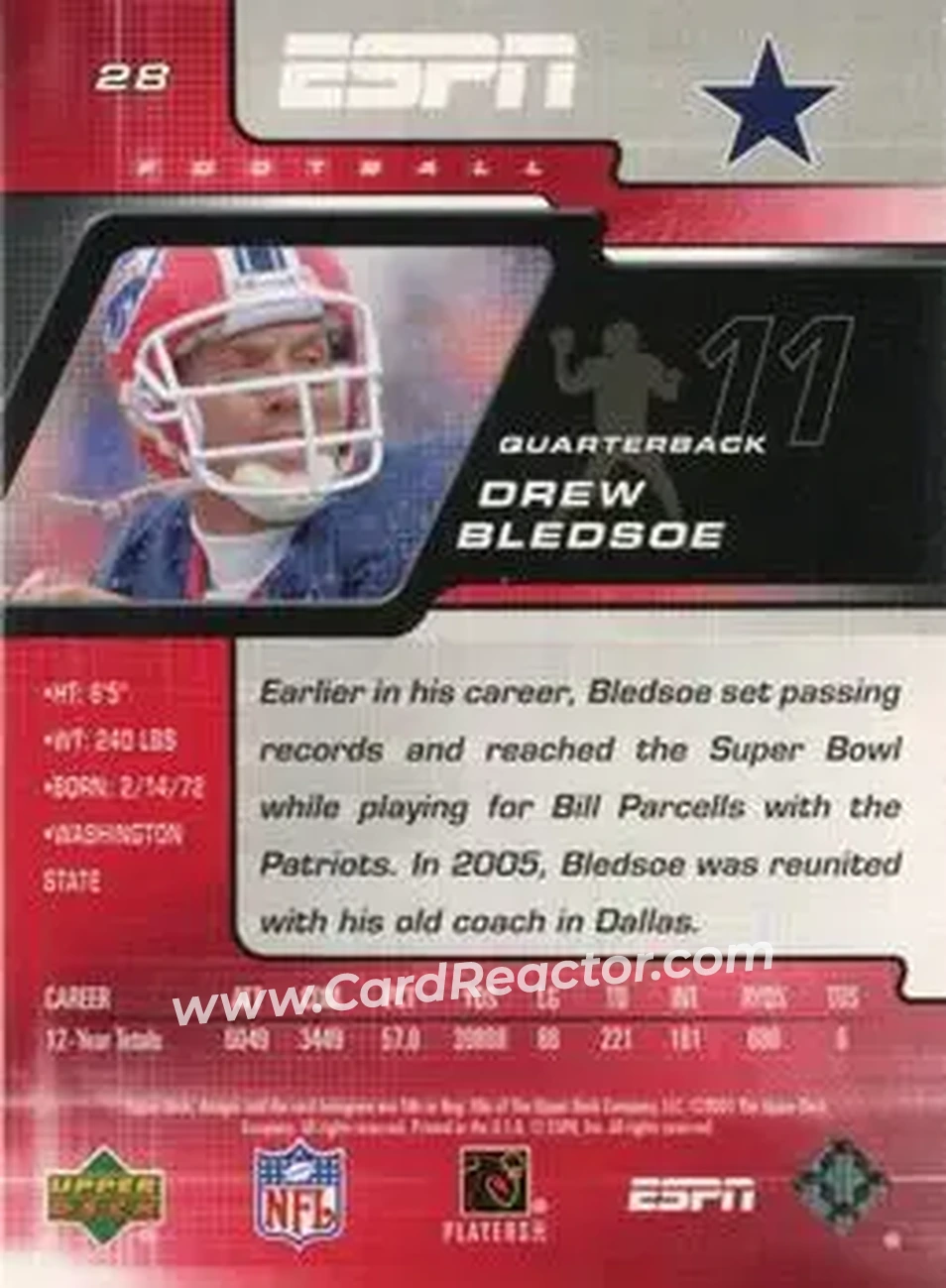 2005 Upper Deck ESPN #28 - Drew Bledsoe - Dallas Cowboys - Back 2005 Upper Deck ESPN #28 - Drew Bledsoe - Dallas Cowboys - Back