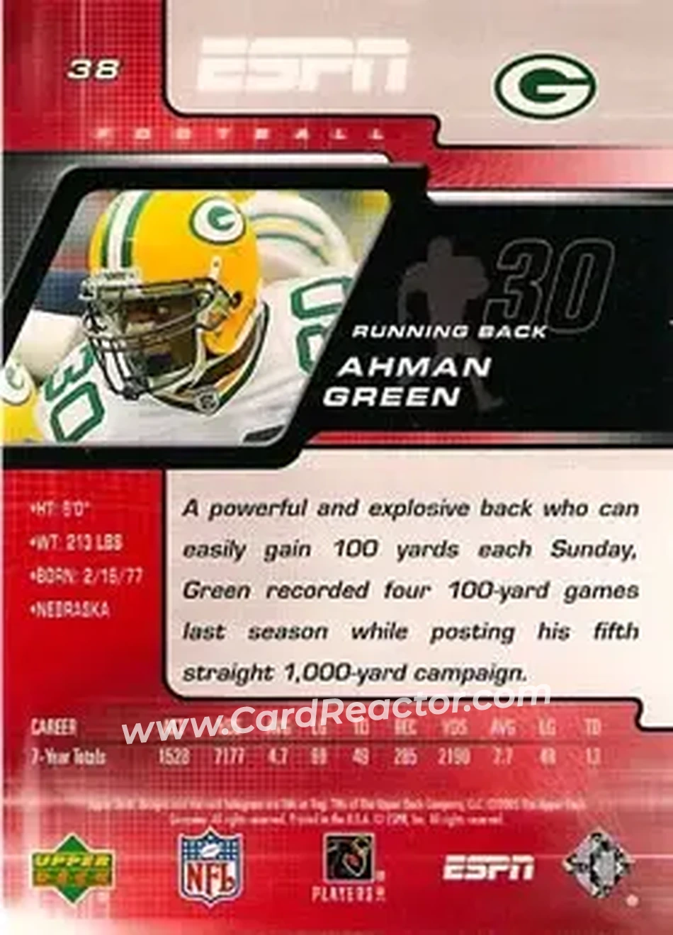 2005 Upper Deck ESPN #38 - Ahman Green - Green Bay Packers - Back