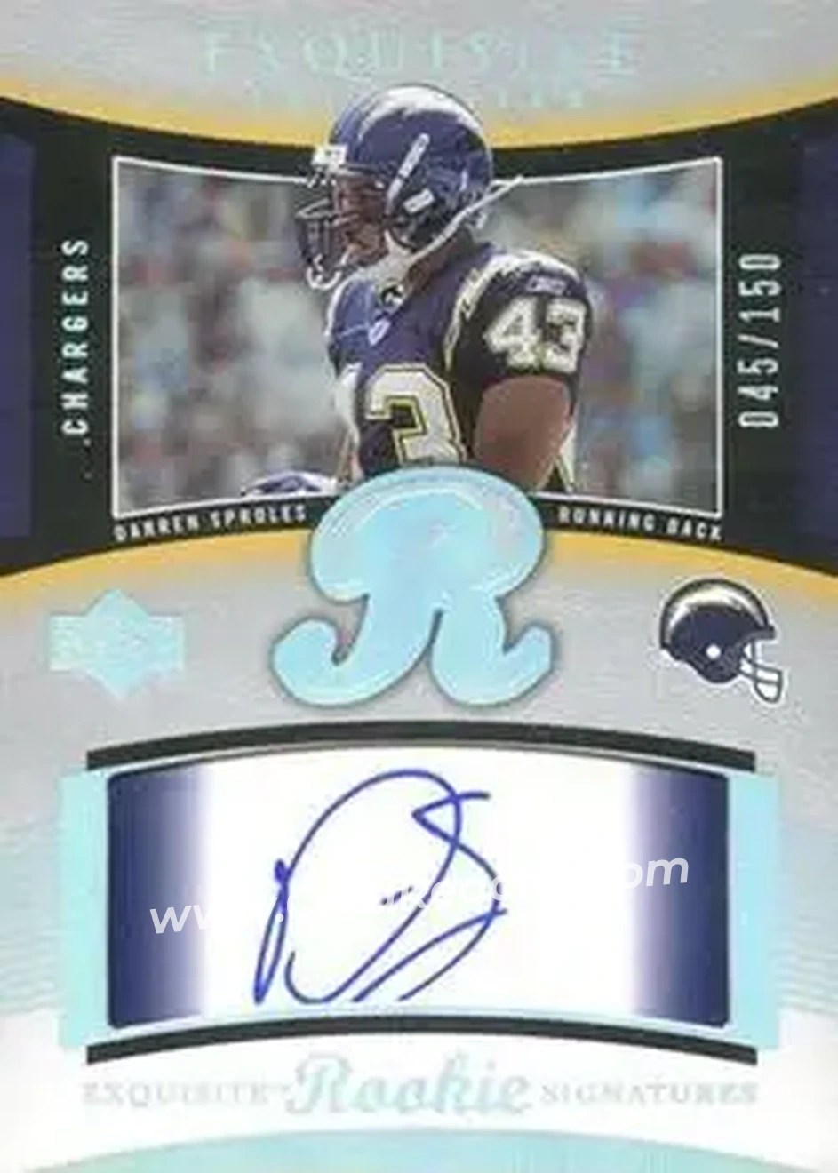 2005 Upper Deck Exquisite Collection #44 - Darren Sproles - San Diego Chargers - Front 2005 Upper Deck Exquisite Collection #44 - Darren Sproles - San Diego Chargers - Front