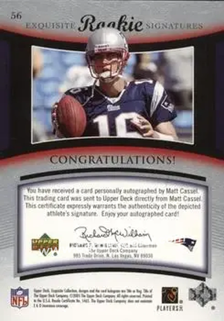 2005 Upper Deck Exquisite Collection #56 - Matt Cassel - New England Patriots - Back 2005 Upper Deck Exquisite Collection #56 - Matt Cassel - New England Patriots - Back