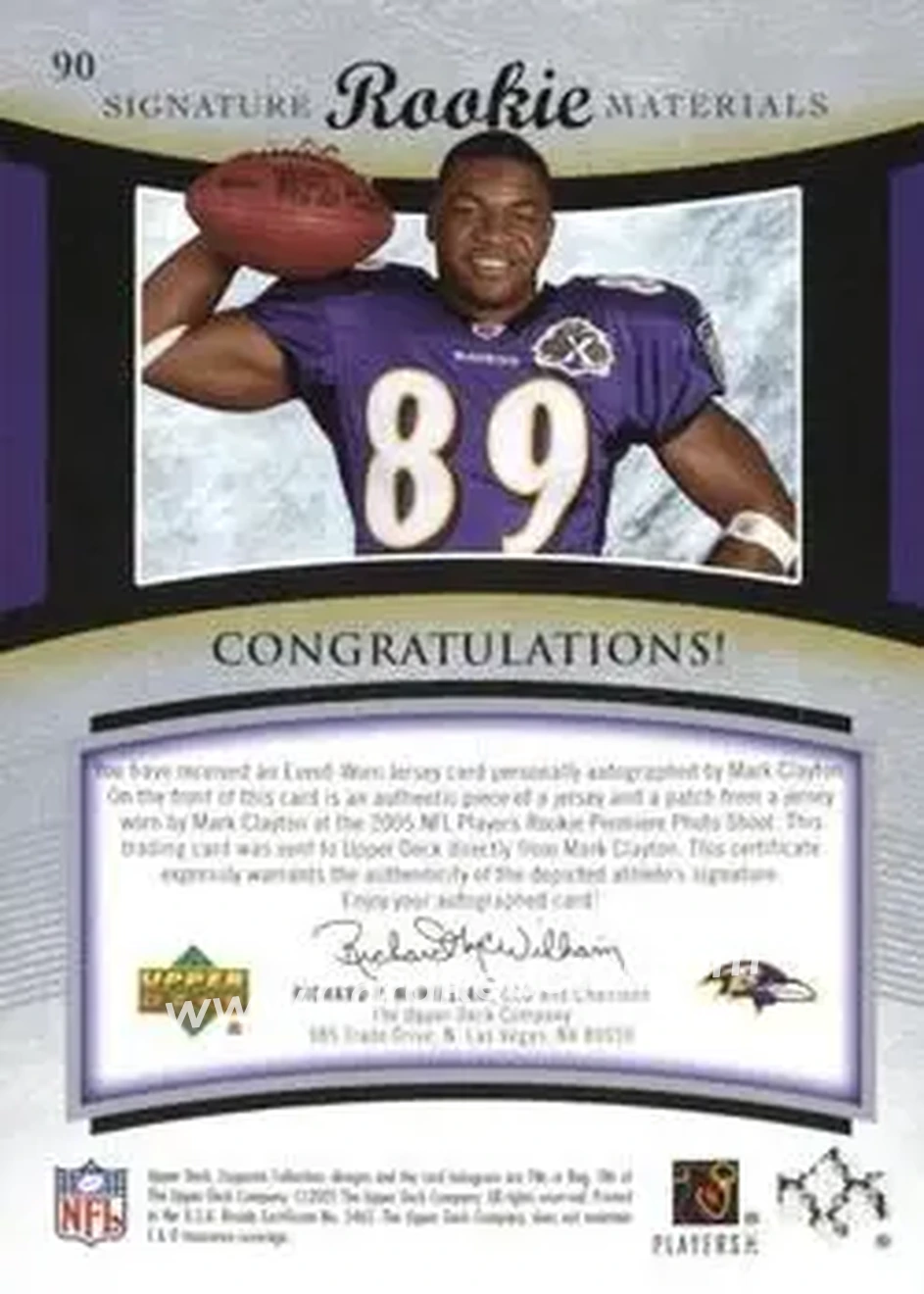 2005 Upper Deck Exquisite Collection #90 - Mark Clayton - Baltimore Ravens - Back
