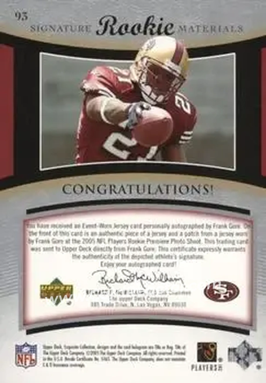 2005 Upper Deck Exquisite Collection #93 - Frank Gore - San Francisco 49ers - Back 2005 Upper Deck Exquisite Collection #93 - Frank Gore - San Francisco 49ers - Back