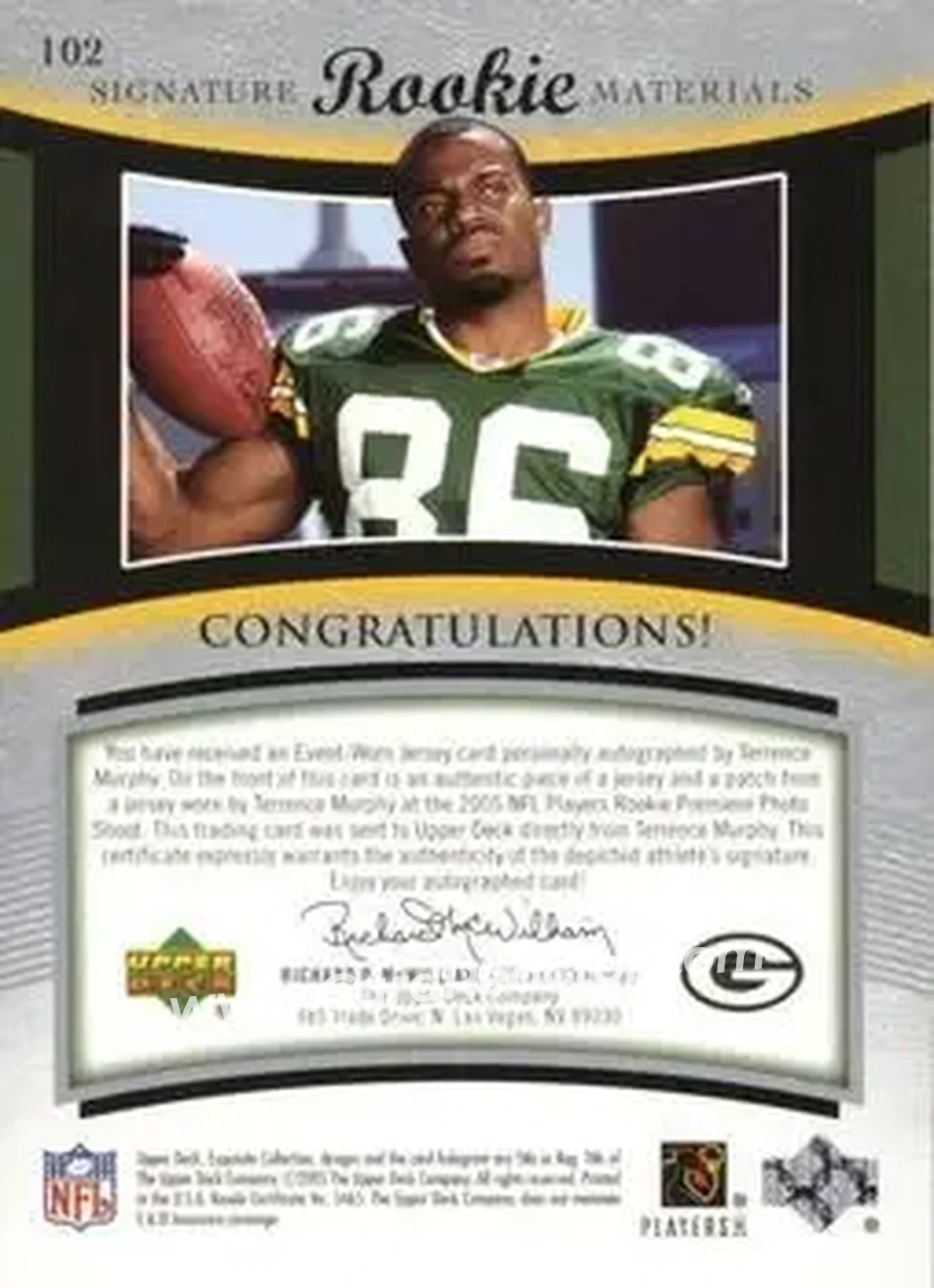 2005 Upper Deck Exquisite Collection #102 - Terrence Murphy - Green Bay Packers - Back 2005 Upper Deck Exquisite Collection #102 - Terrence Murphy - Green Bay Packers - Back