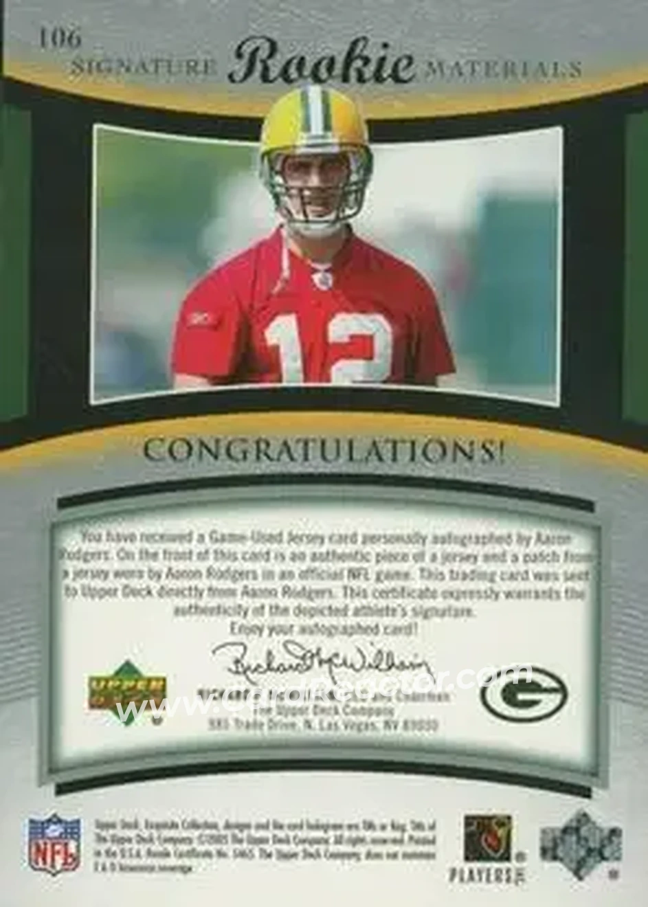 2005 Upper Deck Exquisite Collection #106 - Aaron Rodgers - Green Bay Packers - Back 2005 Upper Deck Exquisite Collection #106 - Aaron Rodgers - Green Bay Packers - Back