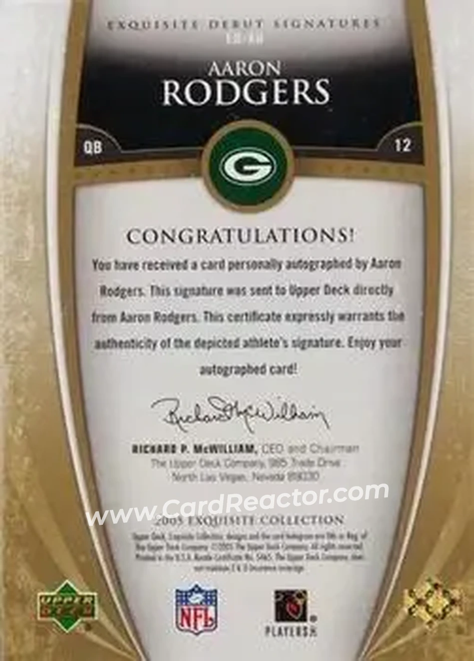 2005 Upper Deck Exquisite Collection - Debut Signatures #ED-AR - Aaron Rodgers - Green Bay Packers - Back