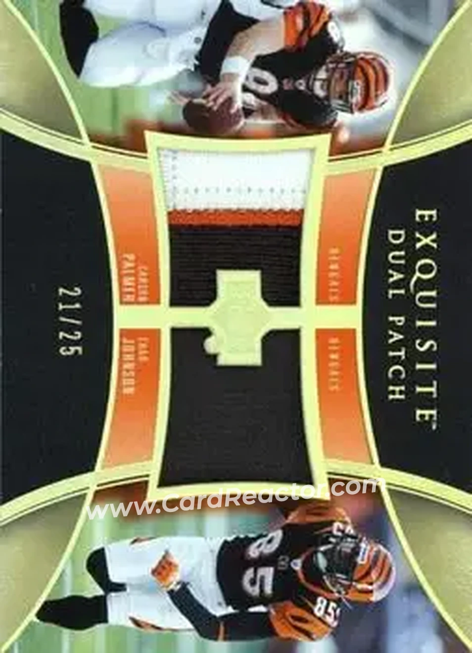 2005 Upper Deck Exquisite Collection - Patch Duals #E2P-PJ - Carson Palmer - Chad Johnson MEM, SN25 - Cincinnati Bengals - Cincinnati Bengals - Front
