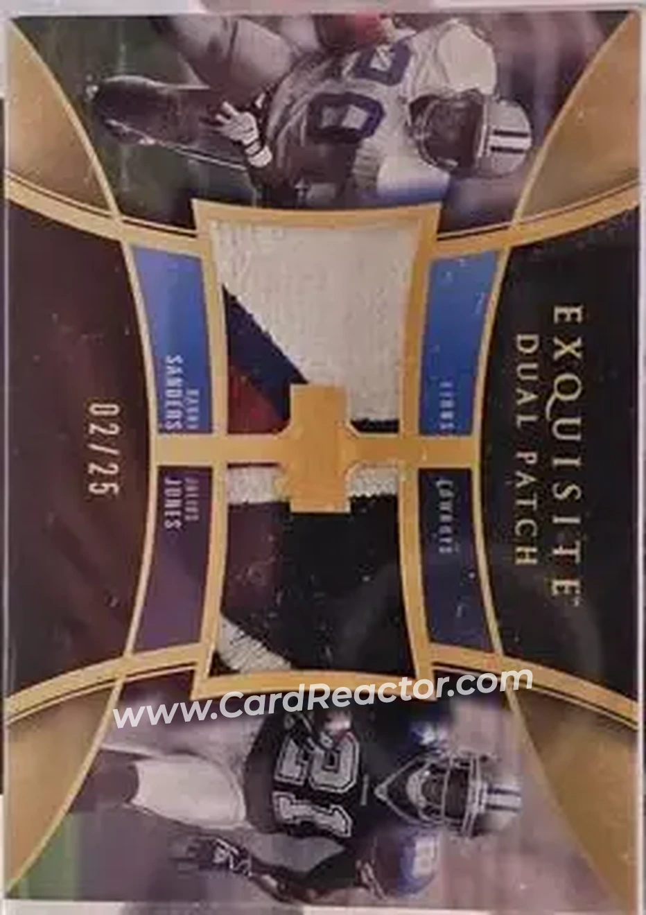 2005 Upper Deck Exquisite Collection - Patch Duals #E2P-SJ - Barry Sanders - Julius Jones MEM, SN25 - Detroit Lions - Dallas Cowboys - Front