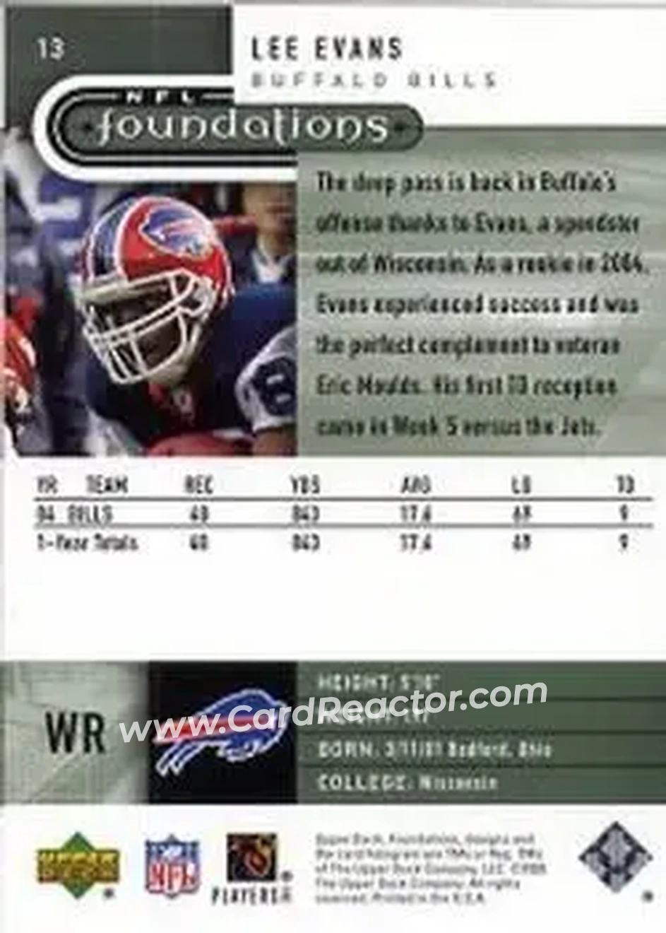 2005 Upper Deck Foundations #13 - Lee Evans - Buffalo Bills - Back 2005 Upper Deck Foundations #13 - Lee Evans - Buffalo Bills - Back