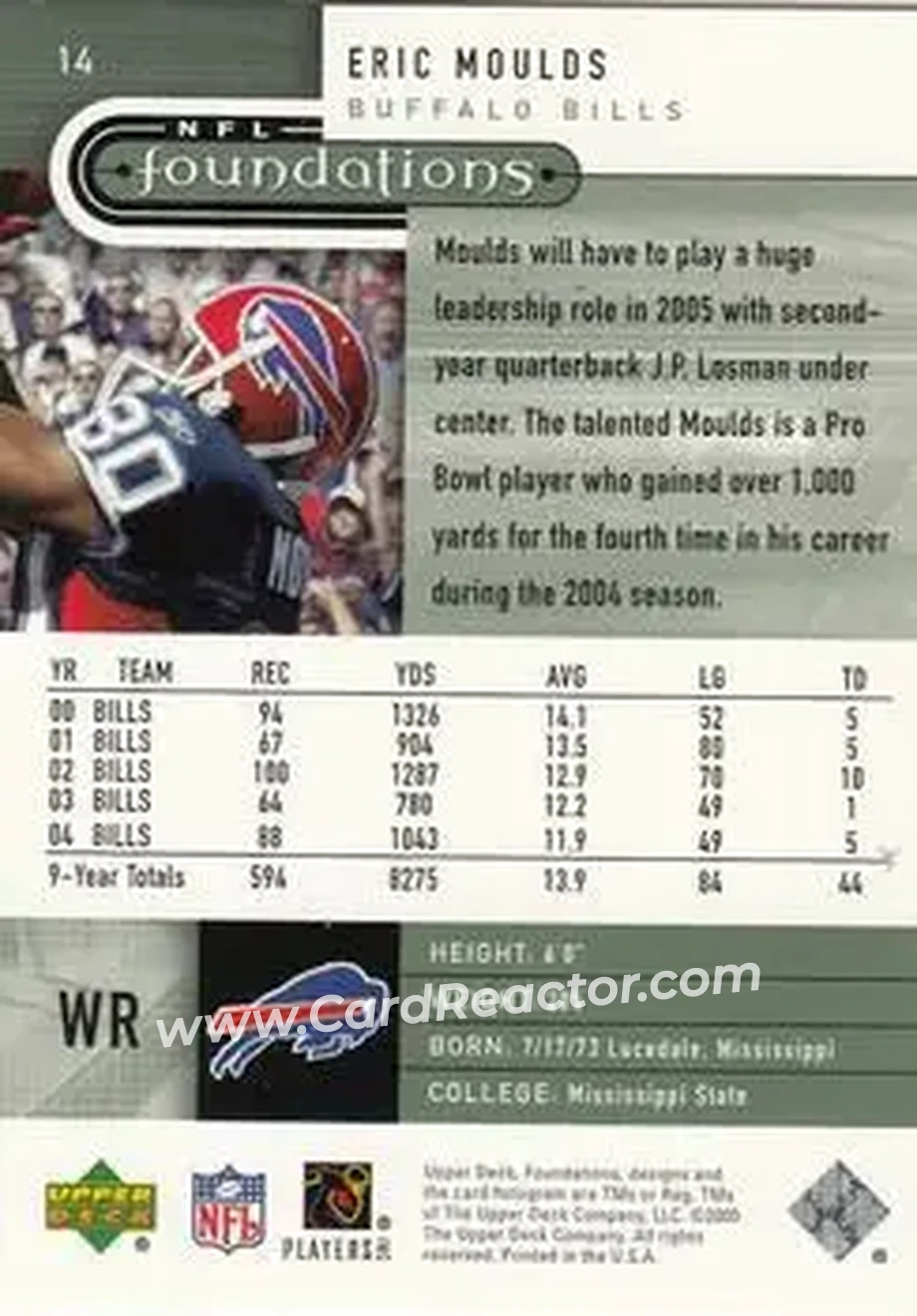 2005 Upper Deck Foundations #14 - Eric Moulds - Buffalo Bills - Back