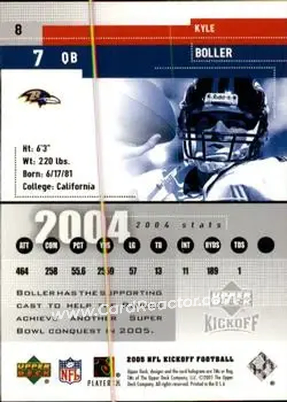 2005 Upper Deck Kickoff #8 - Kyle Boller - Baltimore Ravens - Back