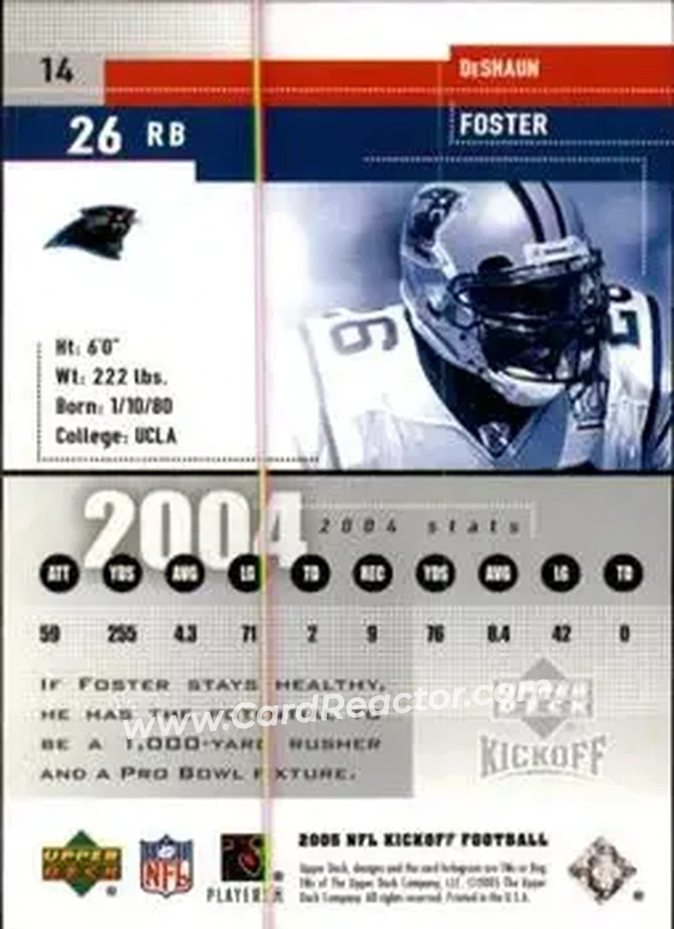 2005 Upper Deck Kickoff #14 - DeShaun Foster - Carolina Panthers - Back