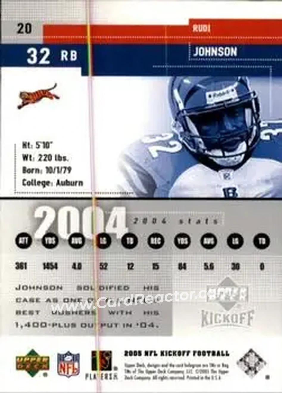 2005 Upper Deck Kickoff #20 - Rudi Johnson - Cincinnati Bengals - Back
