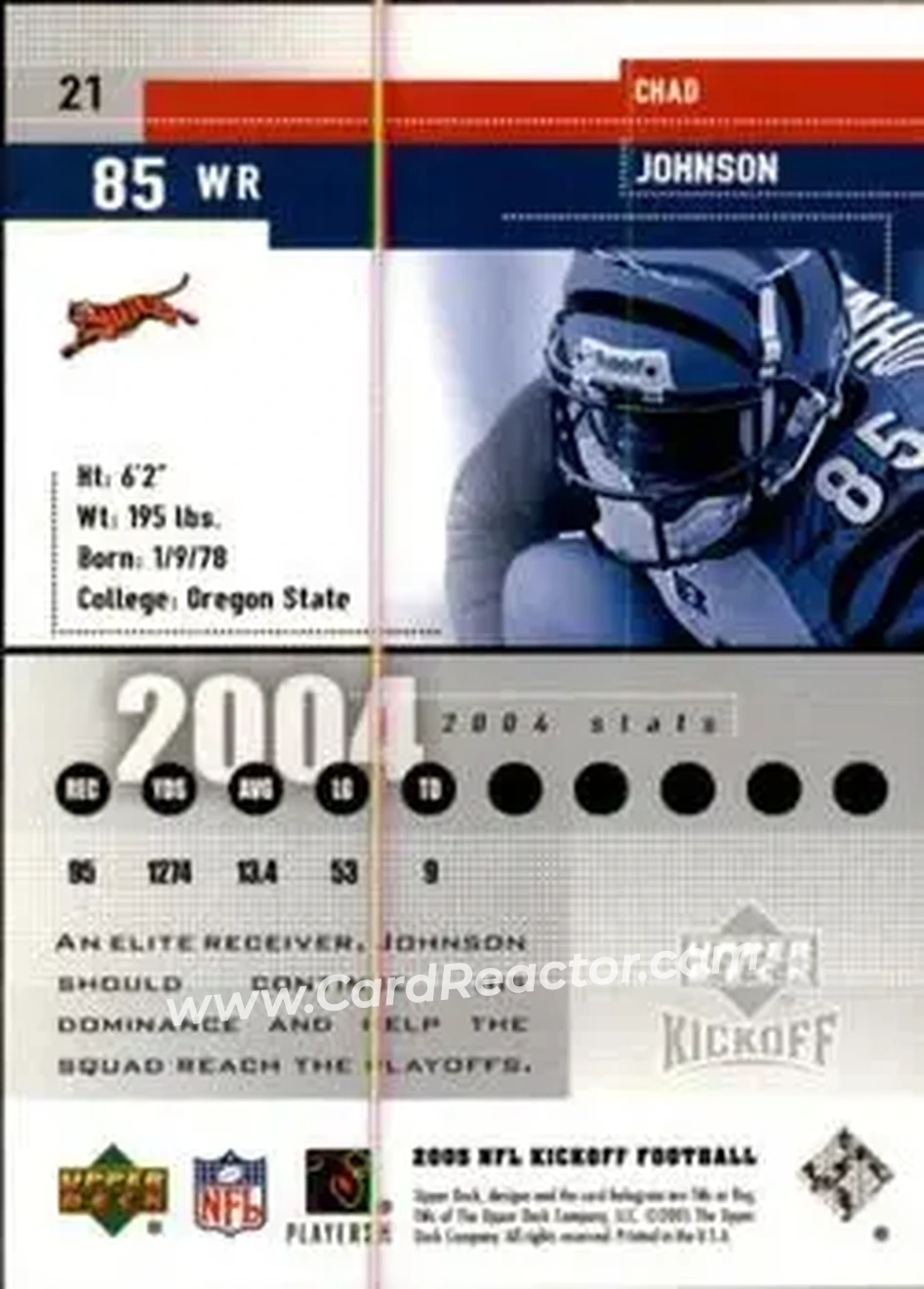 2005 Upper Deck Kickoff #21 - Chad Ochocinco - Cincinnati Bengals - Back 2005 Upper Deck Kickoff #21 - Chad Ochocinco - Cincinnati Bengals - Back