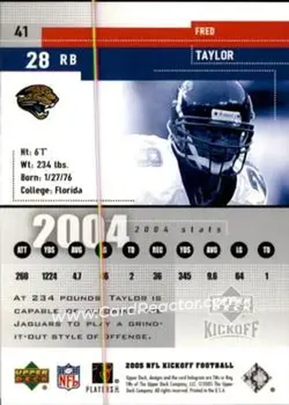 2005 Upper Deck Kickoff #41 - Fred Taylor - Jacksonville Jaguars - Back