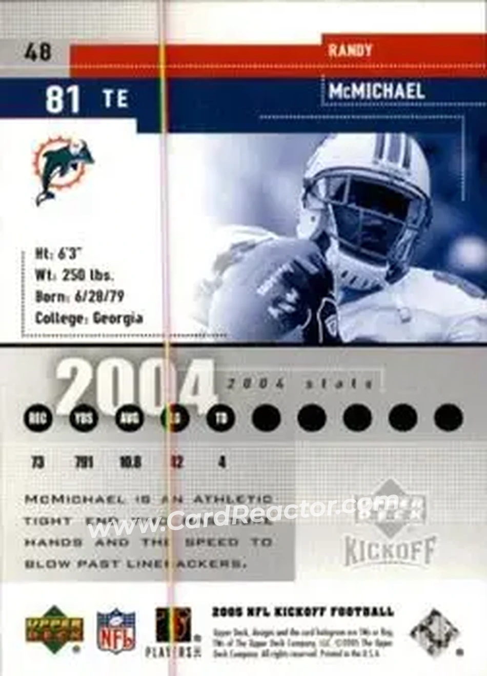 2005 Upper Deck Kickoff #48 - Randy McMichael - Miami Dolphins - Back 2005 Upper Deck Kickoff #48 - Randy McMichael - Miami Dolphins - Back