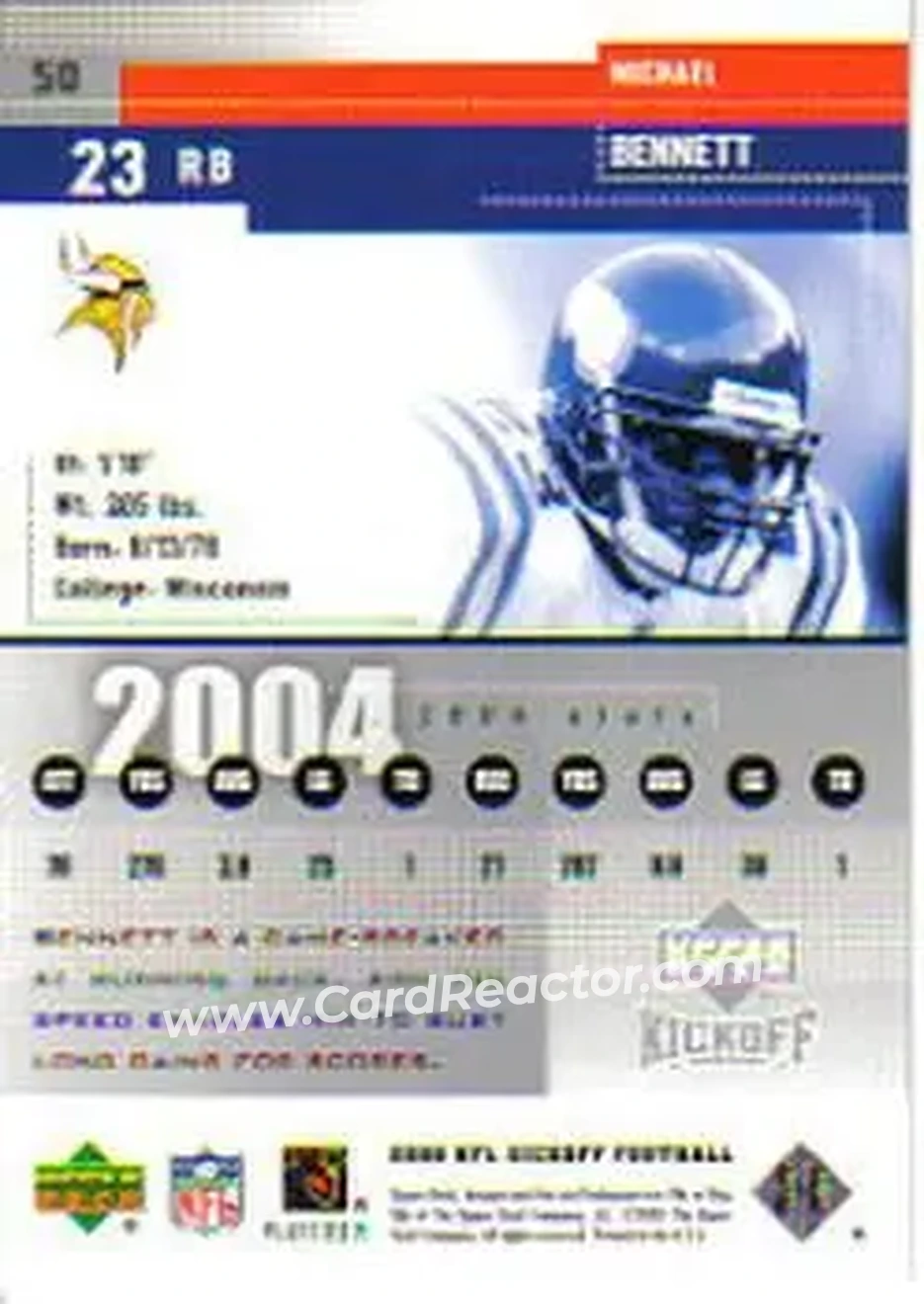 2005 Upper Deck Kickoff #50 - Michael Bennett - Minnesota Vikings - Back