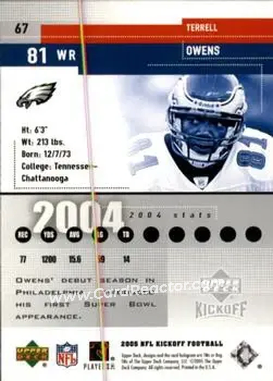 2005 Upper Deck Kickoff #67 - Terrell Owens - Philadelphia Eagles - Back 2005 Upper Deck Kickoff #67 - Terrell Owens - Philadelphia Eagles - Back