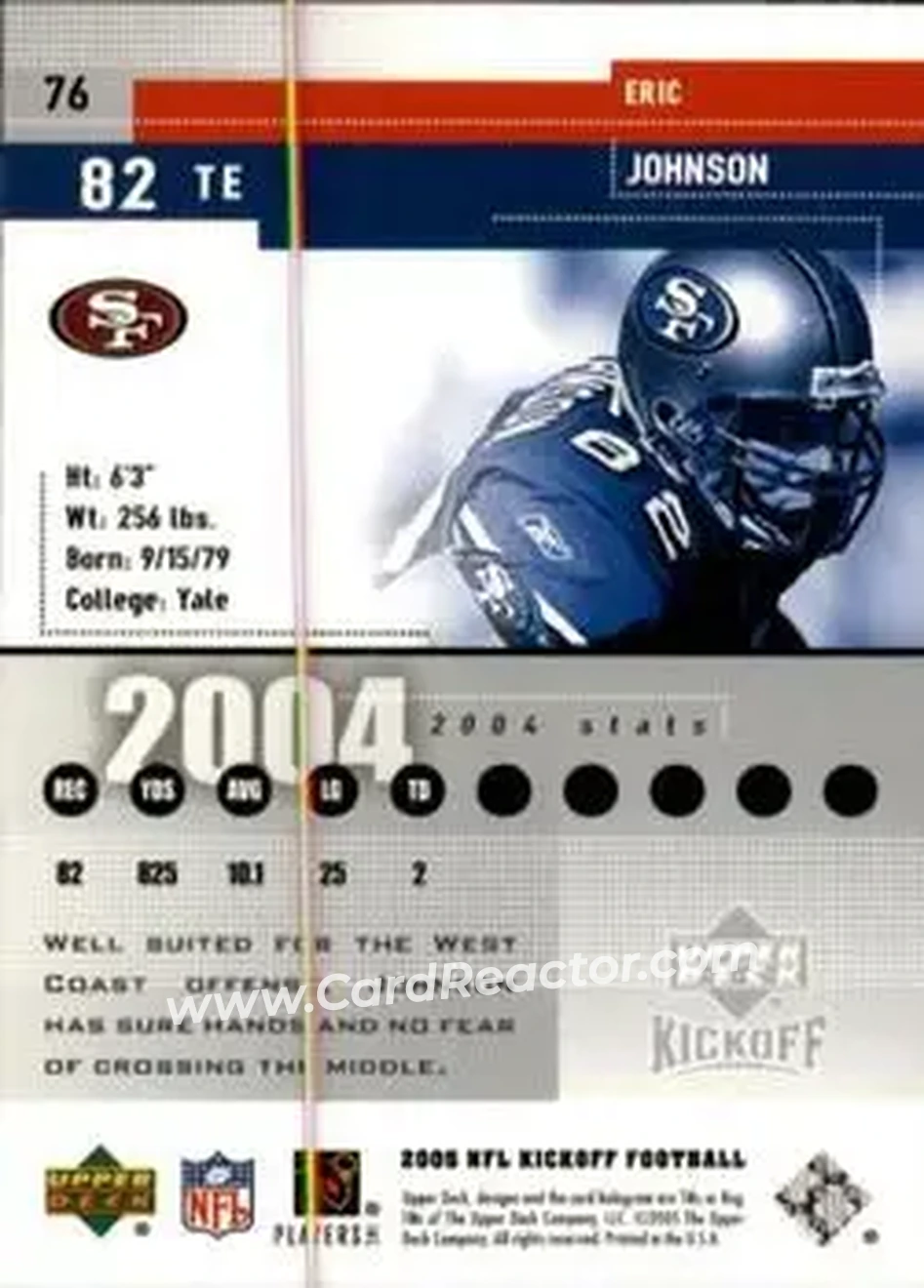 2005 Upper Deck Kickoff #76 - Eric Johnson - San Francisco 49ers - Back 2005 Upper Deck Kickoff #76 - Eric Johnson - San Francisco 49ers - Back
