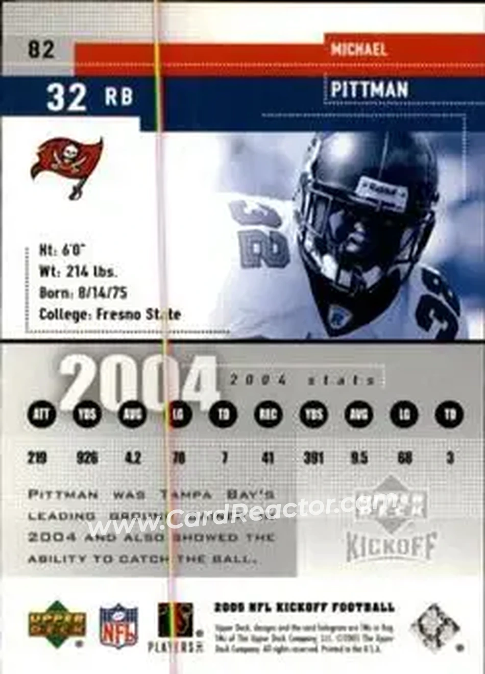 2005 Upper Deck Kickoff #82 - Michael Pittman - Tampa Bay Buccaneers - Back