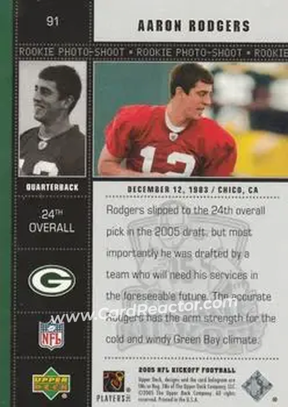 2005 Upper Deck Kickoff #91 - Aaron Rodgers - Green Bay Packers - Back 2005 Upper Deck Kickoff #91 - Aaron Rodgers - Green Bay Packers - Back