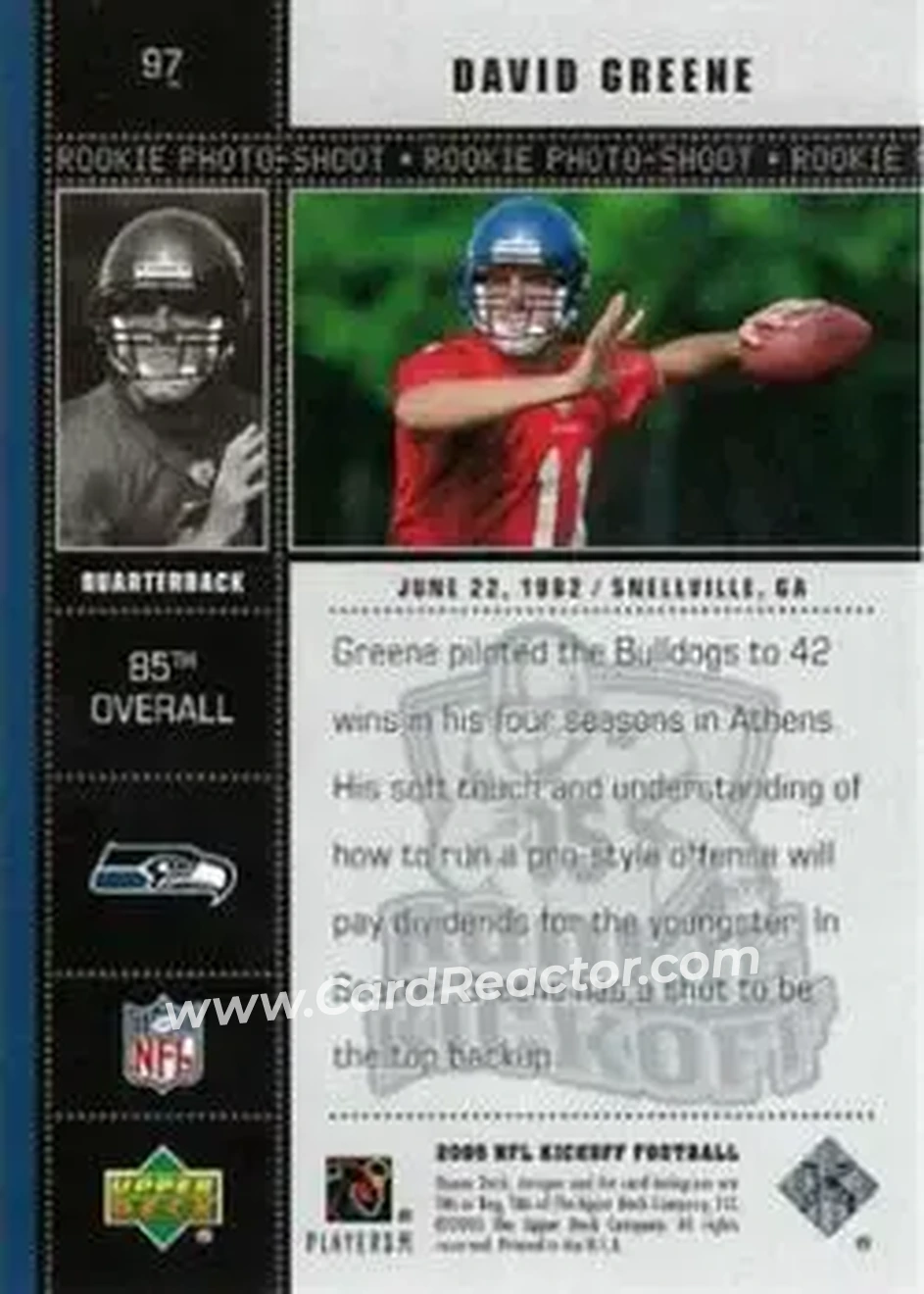 2005 Upper Deck Kickoff #97 - David Greene - Seattle Seahawks - Back 2005 Upper Deck Kickoff #97 - David Greene - Seattle Seahawks - Back