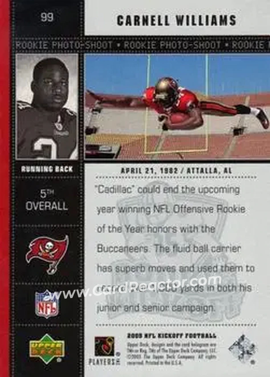 2005 Upper Deck Kickoff #99 - Cadillac Williams - Tampa Bay Buccaneers - Back