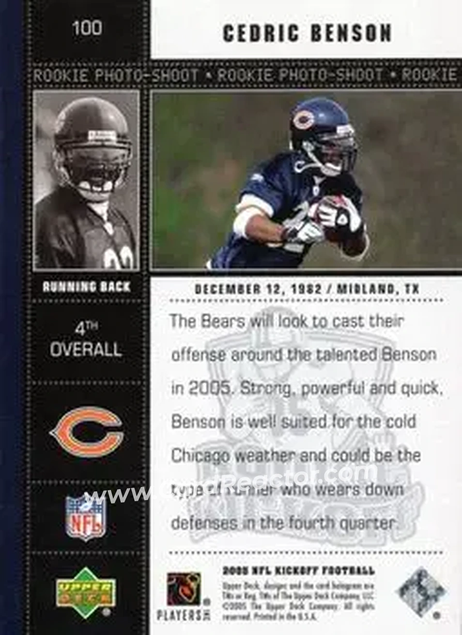 2005 Upper Deck Kickoff #100 - Cedric Benson - Chicago Bears - Back 2005 Upper Deck Kickoff #100 - Cedric Benson - Chicago Bears - Back
