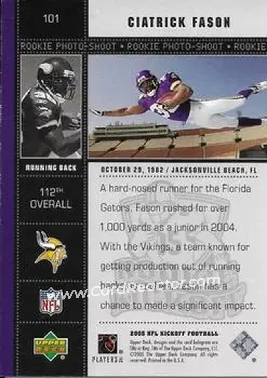 2005 Upper Deck Kickoff #101 - Ciatrick Fason - Minnesota Vikings - Back