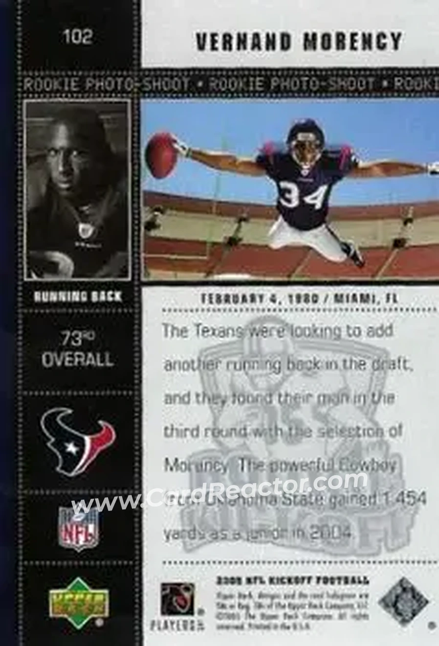 2005 Upper Deck Kickoff #102 - Vernand Morency - Houston Texans - Back