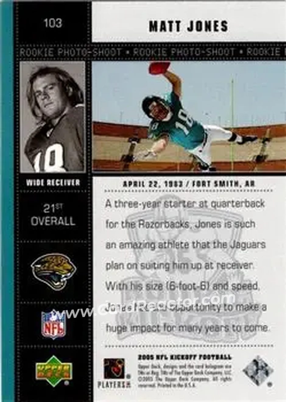 2005 Upper Deck Kickoff #103 - Matt Jones - Jacksonville Jaguars - Back